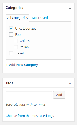WordPress Categories and tags