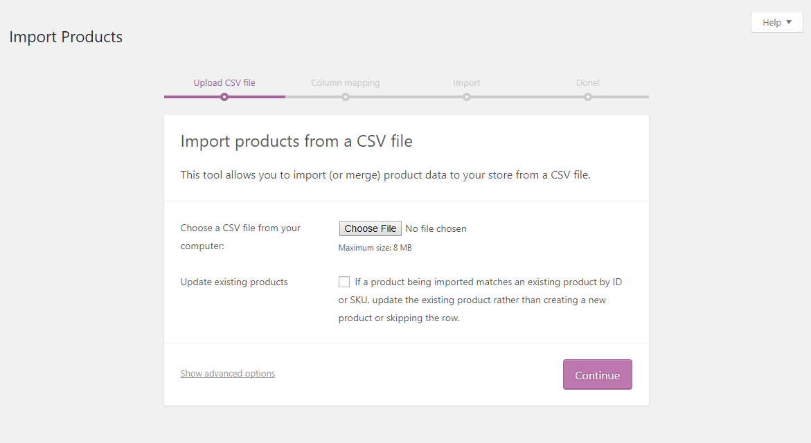 Import products from a csv file