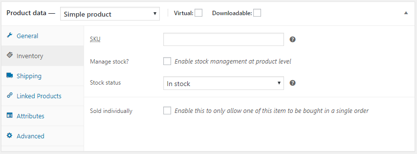 WooCommerce inventory product data