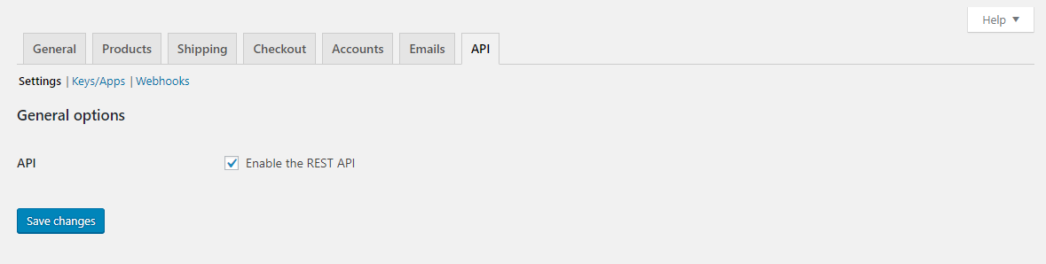 WooCommerce API Settings tab