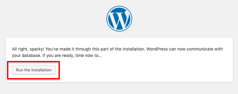 WordPress run installation