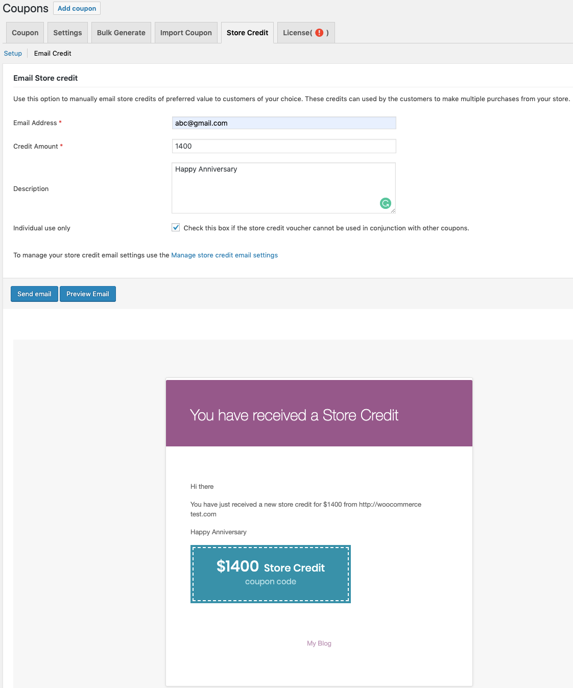 email credit preview