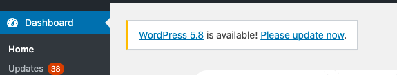 WordPress update button