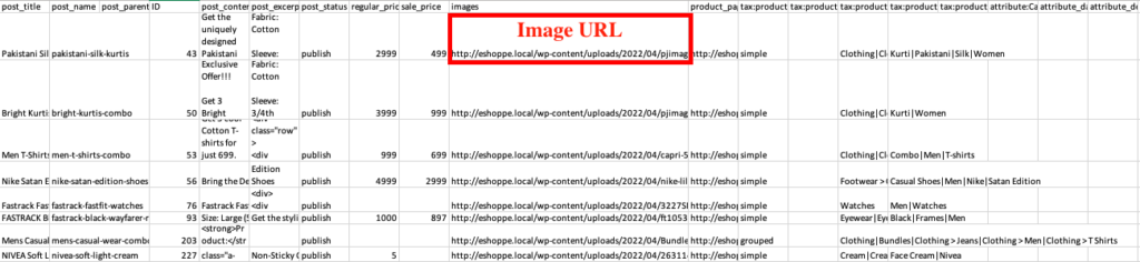 Product export CSV file with Image URL 