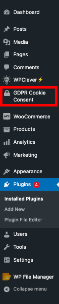 GDPR Cookie Consent settings in WordPress dashboard