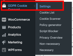 GDPR Cookie Consent > Settings