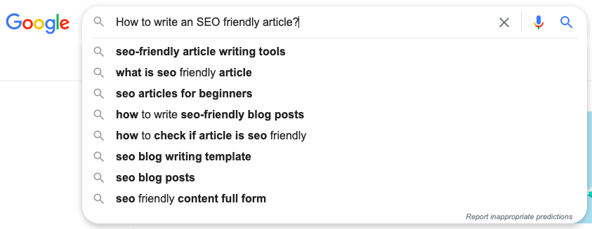 Search query of 'How to write an SEO friendly article? '