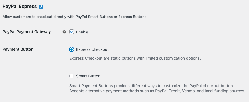 Enabling PayPal Express checkout option