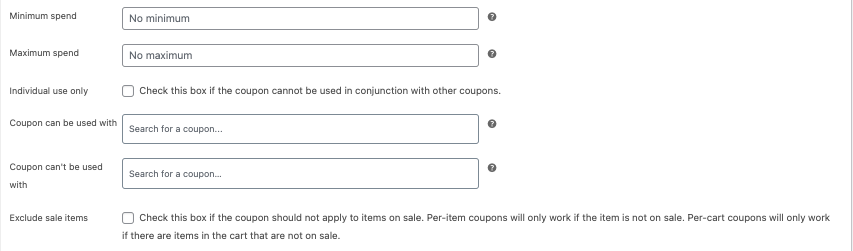 More detailed configuration of smart coupon with minimum spend and maximum spend.