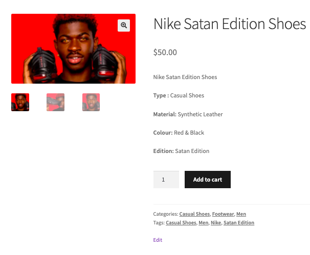 Nike Satan edition shoes product page