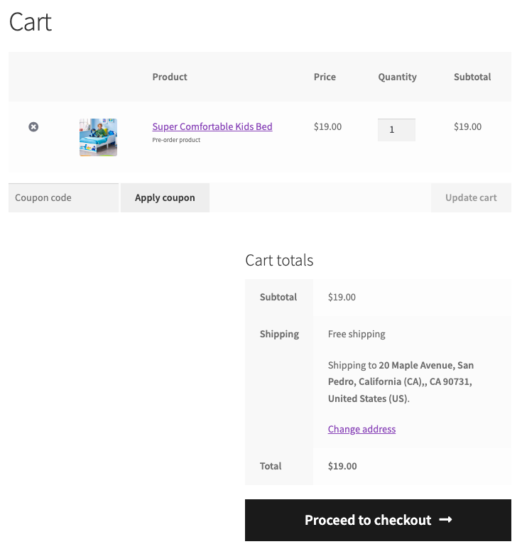 Preorder product cart page