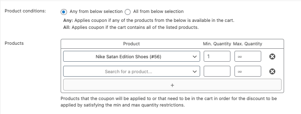 Setting product conditions for Nike Satan Edition shoes