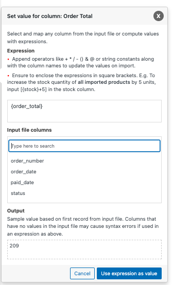 Set value for column: Order Total