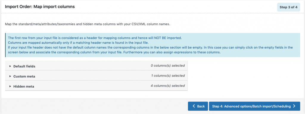 Import Orders Step 3: Map import columns