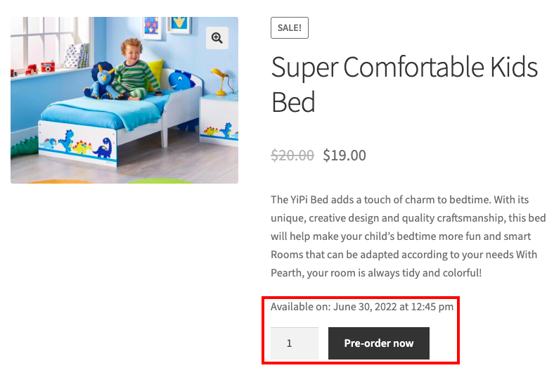 Super Comfortable Kids Bed preorder product page