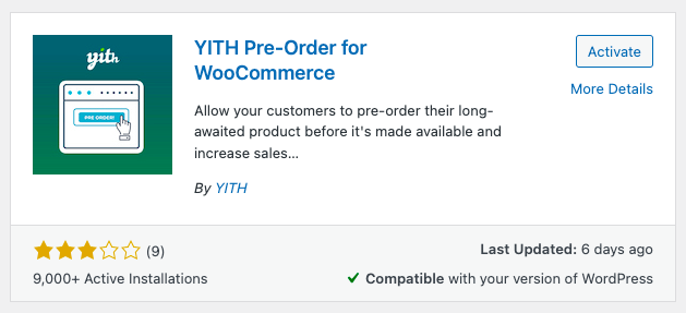 YITH preorder for WooCommerce plugin