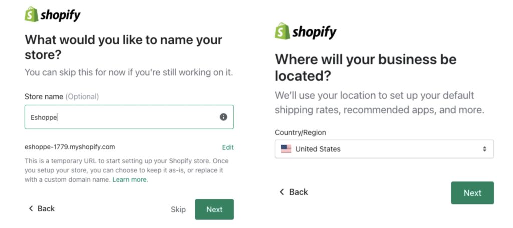 Add Shopify store name and location