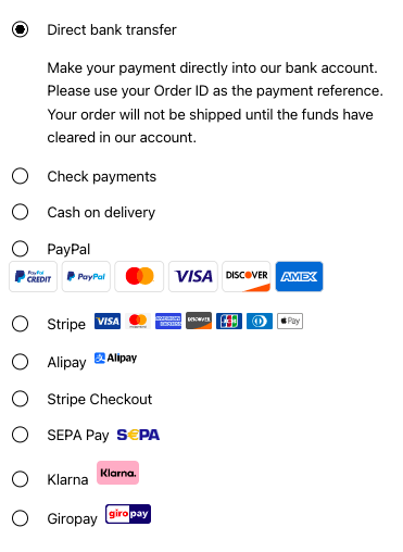 Multiple payment methods on checkout