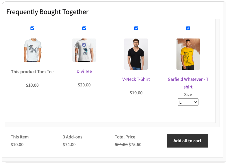 Gallery view for frequently bought together products