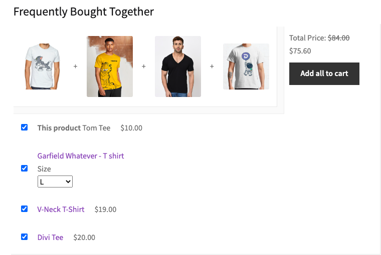 Table view for frequently bought together products