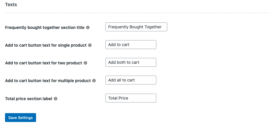 Text settings for Frequently bought together widget