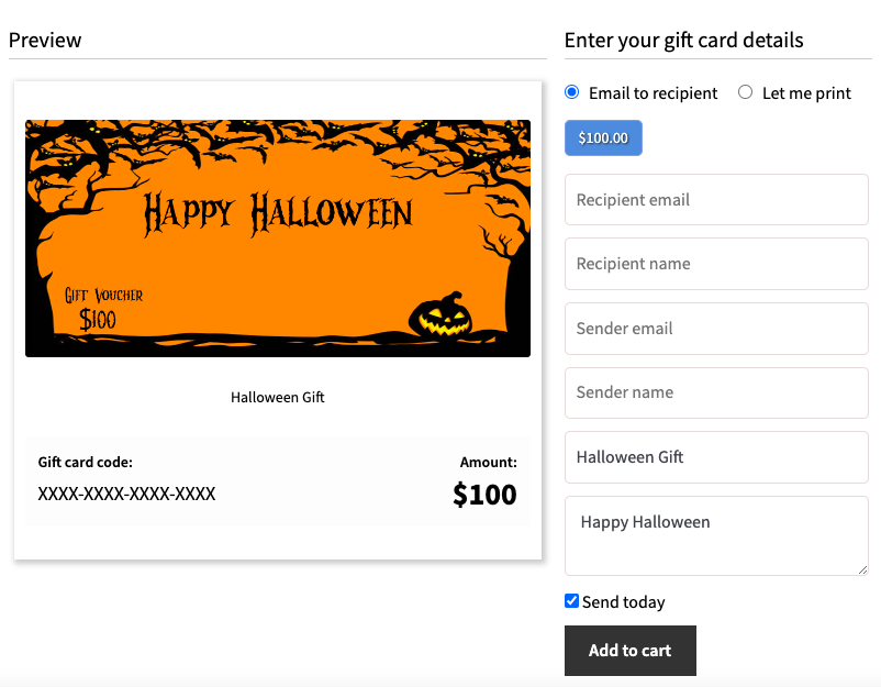 WooCommerce gift card product