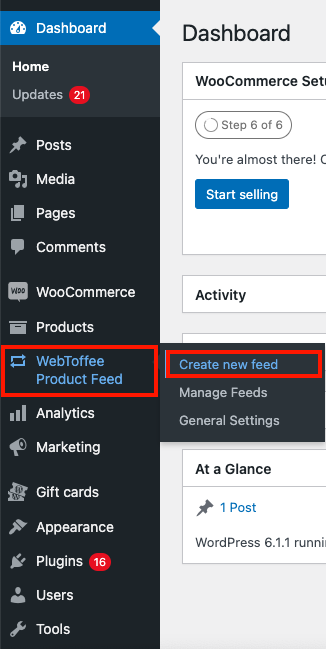 WooCommerce product feed > Create new feed