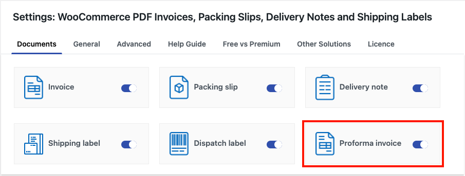 Enable Proforma invoice from WooCommerce PDF Invoice settings page