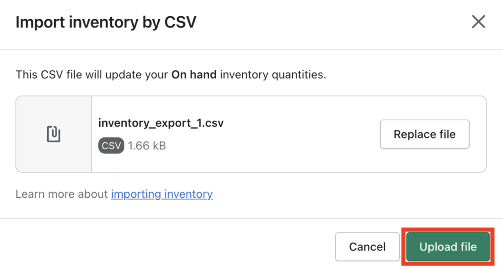 Import inventory by CSV