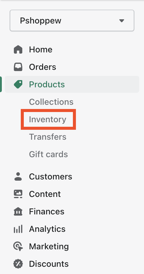 Select Inventory under Products menu