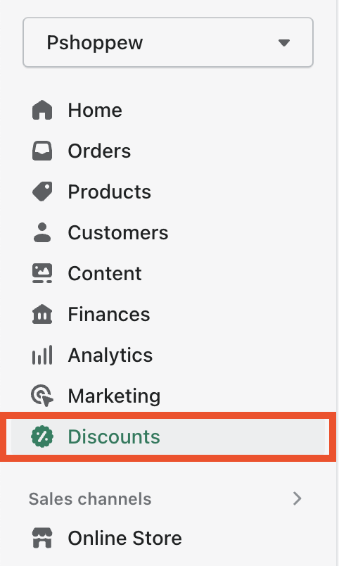Select discounts from Shopify admin panel