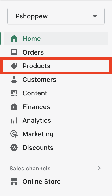 Select products from Shopify admin panel