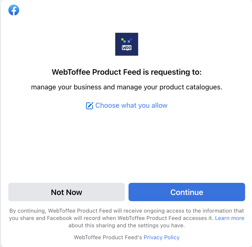 Giving permission to access Facebook Business account