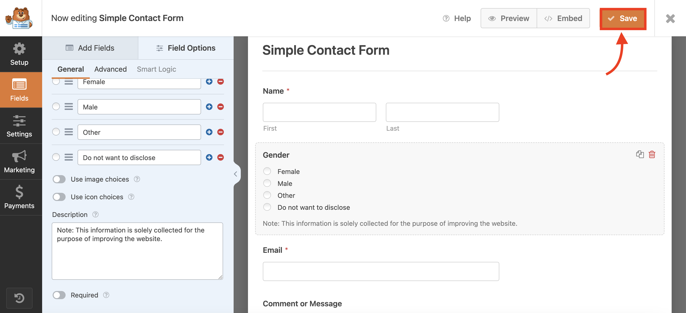 saving a contact form